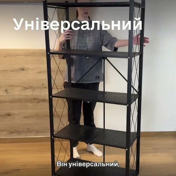 Полка-стеллаж на кухню на колесах. Металлический раскладной стеллаж, 5-ярусов. Открытая полка-органайзер на кухню SMT-5410 фото